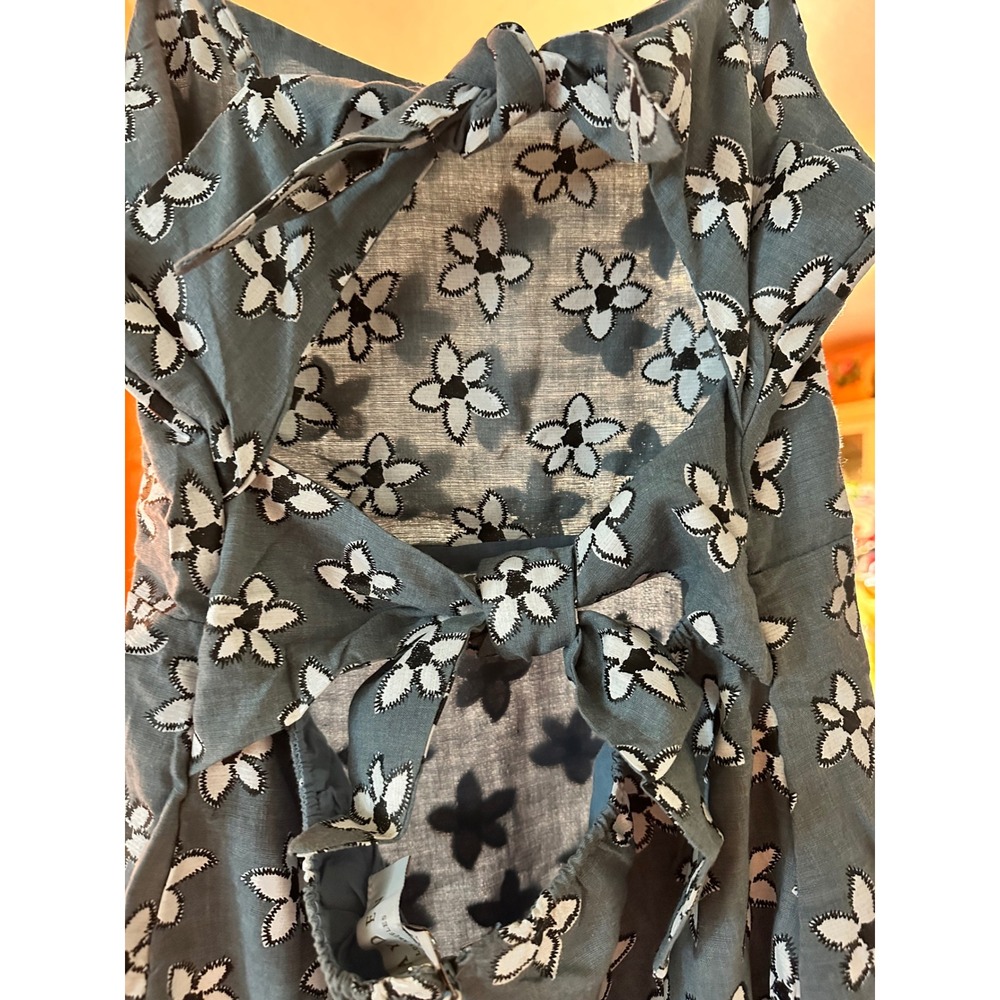 New Blue Floral Open Back Tie Mini Dress Sleeveless Summer Sun Dress Womens - Picture 5 of 5